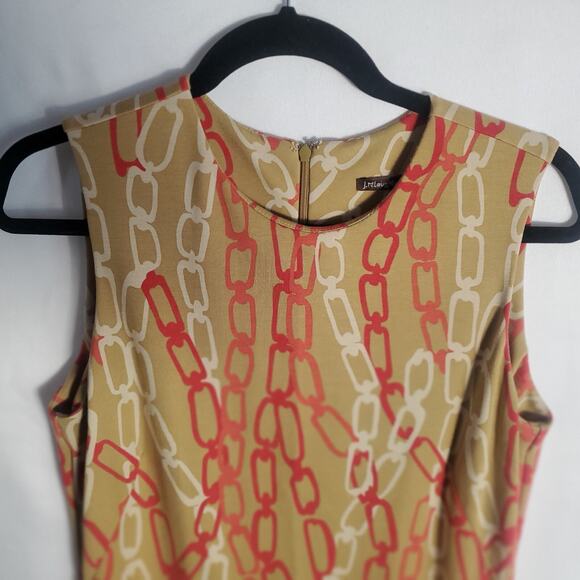 J. McLaughlin Sleeveless Dress Size M Tan Red Chain Print Stretch Sheath 40" - Picture 6 of 9